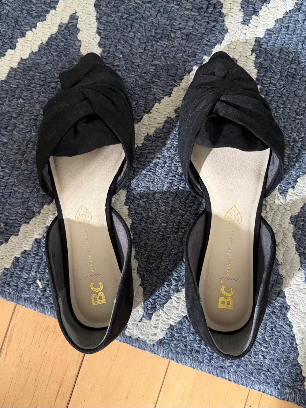 BC Footwear Pointed Toe Black Suede D'Orsay Twist Bow Flats